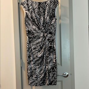 Elegant Black and White Leaf Print Dress